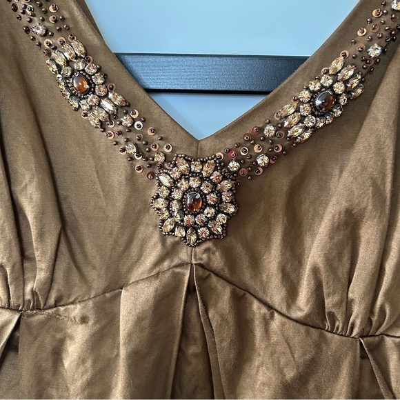 [6] Laundry by Design Metallic Brown Tulle Tulip Mini Dress Bejewelled Neckline - Picture 4 of 12